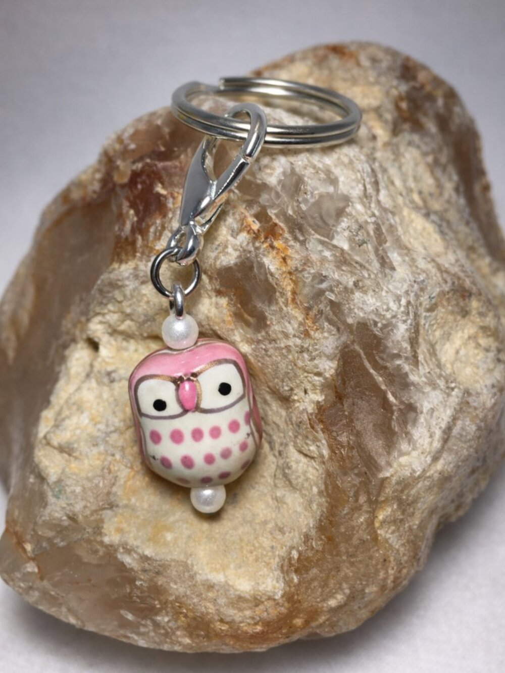 Handmade Ceramic Owl Keychain Clip Charm